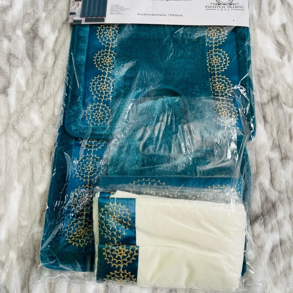 Luxurious Teal and Gold 19-Piece Bath Set